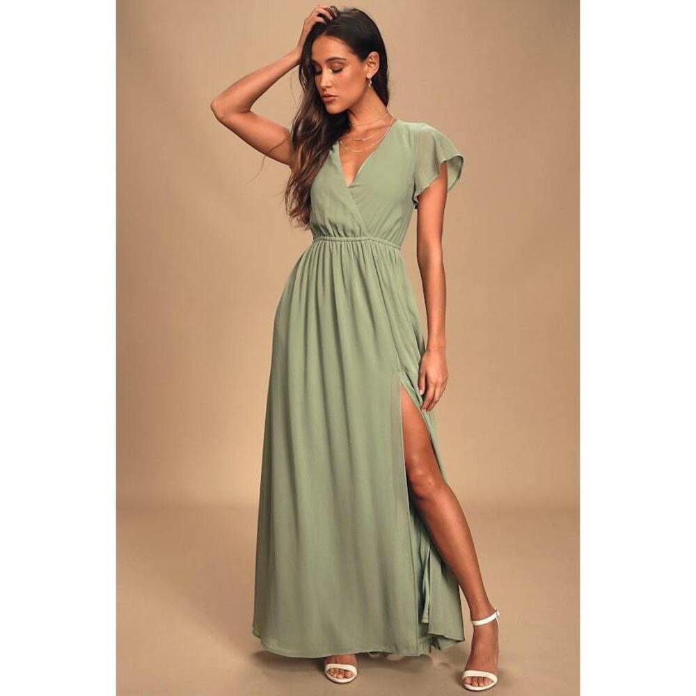 Sage Brush Maxi Dress Green - Size S